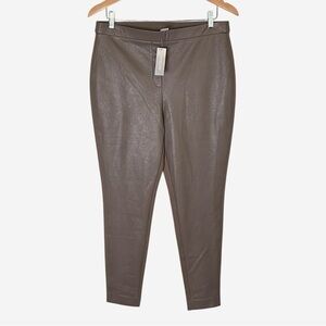 Chicos Faux Leather Front Ponte Leggings Size 12 Pull On Elastic Waist Taupe NEW